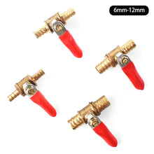 Load image into Gallery viewer, 1/4 Small Valve 6mm 8mm 10mm 12mm Hose Barb Inline Brass Water Oil Air Gas Faucet Shutoff Fuel Line Ball Valve Pipe Fittings with Red Handle
