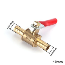 Load image into Gallery viewer, 1/4 Small Valve 6mm 8mm 10mm 12mm Hose Barb Inline Brass Water Oil Air Gas Faucet Shutoff Fuel Line Ball Valve Pipe Fittings with Red Handle
