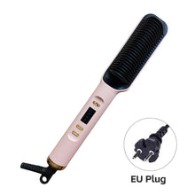 Load image into Gallery viewer, EU/US/UK/AU Plug Negative Ion Hair Straightener Brush 2-in-1 Anti-Damage Ionic Hair Styler Fast Heating Frizz Control Portable for Lazy Girls
