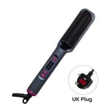 Load image into Gallery viewer, EU/US/UK/AU Plug Negative Ion Hair Straightener Brush 2-in-1 Anti-Damage Ionic Hair Styler Fast Heating Frizz Control Portable for Lazy Girls

