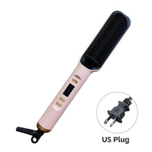 Load image into Gallery viewer, EU/US/UK/AU Plug Negative Ion Hair Straightener Brush 2-in-1 Anti-Damage Ionic Hair Styler Fast Heating Frizz Control Portable for Lazy Girls

