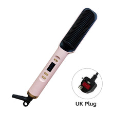 Load image into Gallery viewer, EU/US/UK/AU Plug Negative Ion Hair Straightener Brush 2-in-1 Anti-Damage Ionic Hair Styler Fast Heating Frizz Control Portable for Lazy Girls
