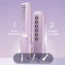 Load image into Gallery viewer, 2-in-1 Mini Travel Hair Styler Wireless USB-C Rechargeable Curling &amp; Straightening LCD Comb Auto Shutoff for Travel Beauty Hair Tool
