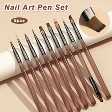 Load image into Gallery viewer, 9Pcs Nail Art Liner Nail Brush Liner DIY Painting Pen Manicure Acrylic Drawing Brush for Nails Tip Display Carving Art Painting Tool
