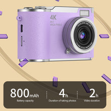 Load image into Gallery viewer, 4K CCD 8X Digital Zoom Digital Camera for Student Digital Photography Camera 2.4inch 180 Flip Screen Selfile Camera
