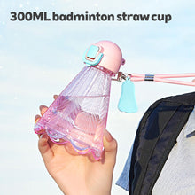 Load image into Gallery viewer, 300ML Creative Badminton Straw Bottle With Handle Rope Portable Outdoor Sports Travel Bottle

