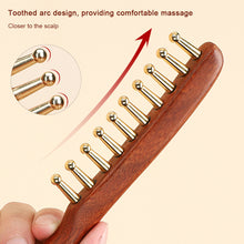 Load image into Gallery viewer, Pure Brass Long Handled Massage Comb for Scalp Head Meridian Thinning Thickening Wide Teeth Therapy Suitable for Men and Women Gold Wire Sandalwood Comb
