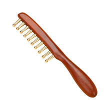 Load image into Gallery viewer, Pure Brass Long Handled Massage Comb for Scalp Head Meridian Thinning Thickening Wide Teeth Therapy Suitable for Men and Women Gold Wire Sandalwood Comb
