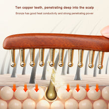 Load image into Gallery viewer, Pure Brass Long Handled Massage Comb for Scalp Head Meridian Thinning Thickening Wide Teeth Therapy Suitable for Men and Women Gold Wire Sandalwood Comb
