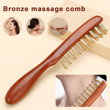 Load image into Gallery viewer, Pure Brass Long Handled Massage Comb for Scalp Head Meridian Thinning Thickening Wide Teeth Therapy Suitable for Men and Women Gold Wire Sandalwood Comb
