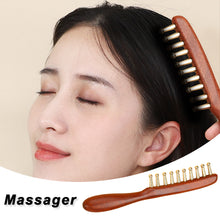 Load image into Gallery viewer, Pure Brass Long Handled Massage Comb for Scalp Head Meridian Thinning Thickening Wide Teeth Therapy Suitable for Men and Women Gold Wire Sandalwood Comb
