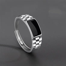 Load image into Gallery viewer, Simple Adjustable Checkerboard Men's Ring Black Resin Geometric Vintage Band Elegant And Fashionable Plated Ring
