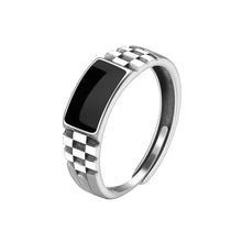 Load image into Gallery viewer, Simple Adjustable Checkerboard Men's Ring Black Resin Geometric Vintage Band Elegant And Fashionable Plated Ring
