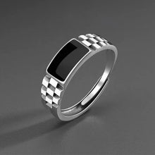 Load image into Gallery viewer, Simple Adjustable Checkerboard Men's Ring Black Resin Geometric Vintage Band Elegant And Fashionable Plated Ring
