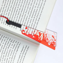 Load image into Gallery viewer, Horror Knife Clear Acrylic Bookmark with Tassel Halloween Themed Series Chopper Saw with Blood Halloween for Bookworms

