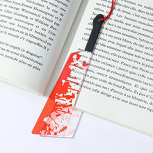 Load image into Gallery viewer, Horror Knife Clear Acrylic Bookmark with Tassel Halloween Themed Series Chopper Saw with Blood Halloween for Bookworms
