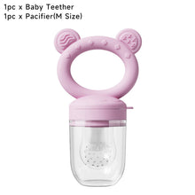 Load image into Gallery viewer, Silicone Baby Food Feeder Teething Pacifier for Babies Fruit and Veggie Feeder Easy-Grip Weaning Fruit Pacifier Multipurpose Baby Feeding Set
