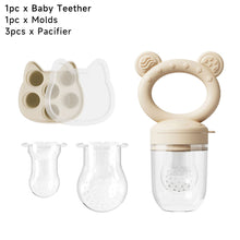 Load image into Gallery viewer, Silicone Baby Food Feeder Teething Pacifier for Babies Fruit and Veggie Feeder Easy-Grip Weaning Fruit Pacifier Multipurpose Baby Feeding Set
