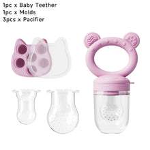 Load image into Gallery viewer, Silicone Baby Food Feeder Teething Pacifier for Babies Fruit and Veggie Feeder Easy-Grip Weaning Fruit Pacifier Multipurpose Baby Feeding Set
