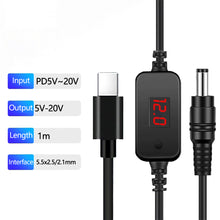 Load image into Gallery viewer, USB C to 5.5x2.1mm 5V 9V 12V 15V 20V Adjustable Voltages Cable for Router Laptop
