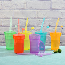 Load image into Gallery viewer, Rainbow Color Straw Cups Reusable Spill-Proof Drinking Cups with Lids and Straws for Birthday Party Xmas Juice Mug Water Bottle
