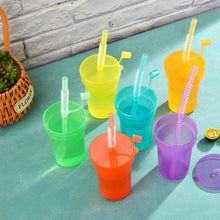 Load image into Gallery viewer, Rainbow Color Straw Cups Reusable Spill-Proof Drinking Cups with Lids and Straws for Birthday Party Xmas Juice Mug Water Bottle
