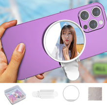 Load image into Gallery viewer, Universal Phone Camera Ring Mirror with Light Rear Camera Selfie Reflector Clip-on Makeup Light with Storage Pouch HD Reflection
