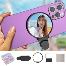 Load image into Gallery viewer, Universal Phone Camera Ring Mirror with Light Rear Camera Selfie Reflector Clip-on Makeup Light with Storage Pouch HD Reflection
