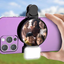 Load image into Gallery viewer, Universal Phone Camera Ring Mirror with Light Rear Camera Selfie Reflector Clip-on Makeup Light with Storage Pouch HD Reflection
