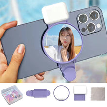 Load image into Gallery viewer, Universal Phone Camera Ring Mirror with Light Rear Camera Selfie Reflector Clip-on Makeup Light with Storage Pouch HD Reflection
