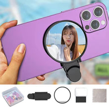 Load image into Gallery viewer, Universal Phone Camera Ring Mirror with Light Rear Camera Selfie Reflector Clip-on Makeup Light with Storage Pouch HD Reflection
