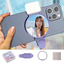 Load image into Gallery viewer, Universal Phone Camera Ring Mirror with Light Rear Camera Selfie Reflector Clip-on Makeup Light with Storage Pouch HD Reflection
