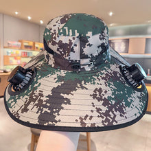 Load image into Gallery viewer, Outdoor Large Brim Bucket Hat With Fan Solar And USB Dual Power Supply UV-Resistant Mountain Climbing And Fishing Sunhat
