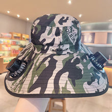 Load image into Gallery viewer, Outdoor Large Brim Bucket Hat With Fan Solar And USB Dual Power Supply UV-Resistant Mountain Climbing And Fishing Sunhat
