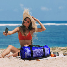 Load image into Gallery viewer, Large Capacity Cylinder Beach Bag Portable Mesh Hollowed-out Travel Handbag Storage Bag Multi-purpose Gym Swimming Gear Organizing Bag
