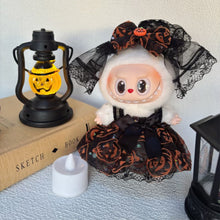 Load image into Gallery viewer, Miniature Halloween Pumpkin Costume with Veil Hairpin for 17cm Labubu Doll Dress Doll Clothes Lovely Outfit Gifts for Girls Kids
