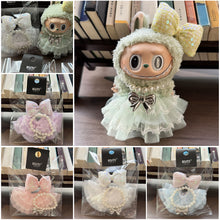 Load image into Gallery viewer, For 17cm Labubu Plush Cloth Doll Clothes Pearl Bow Necklace Lace Skirt Doll Dress Hat Set Cartoon Messenger Bag
