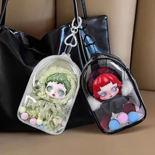 Load image into Gallery viewer, For 17cm Labubu V2 V3 15cm Cotton Doll Skull Panda Outfit Crossbody Pain Bag PVC Storage Bag Dolls Display Bag
