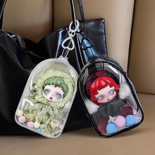 Load image into Gallery viewer, For 17cm Labubu V2 V3 15cm Cotton Doll Skull Panda Outfit Crossbody Pain Bag PVC Storage Bag Dolls Display Bag
