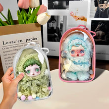 Load image into Gallery viewer, For 17cm Labubu V2 V3 15cm Cotton Doll Skull Panda Outfit Crossbody Pain Bag PVC Storage Bag Dolls Display Bag
