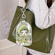 Load image into Gallery viewer, For 17cm Labubu V2 V3 15cm Cotton Doll Skull Panda Outfit Crossbody Pain Bag PVC Storage Bag Dolls Display Bag
