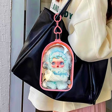 Load image into Gallery viewer, For 17cm Labubu V2 V3 15cm Cotton Doll Skull Panda Outfit Crossbody Pain Bag PVC Storage Bag Dolls Display Bag
