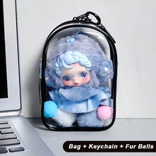 Load image into Gallery viewer, For 17cm Labubu V2 V3 15cm Cotton Doll Skull Panda Outfit Crossbody Pain Bag PVC Storage Bag Dolls Display Bag
