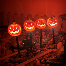 Load image into Gallery viewer, Solar Halloween Pumpkin Light Skull Garden Stake Resin Spooky Creepy Solar Lawn Figure Decorative Solar Garden Stakes
