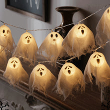 Load image into Gallery viewer, 2025 Halloween LED Ghost String Lights Flickering Pumpkin Lights Battery Easy Hang Decorative Pumpkin Indoor/Outdoor Halloween Porch Decor
