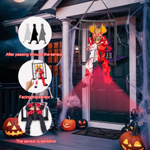 Load image into Gallery viewer, Halloween Hanging Ghost Toy with Motion Sensor &amp; LED Eyes Scary Prisoner Cage Ghost Battery Voice Activated Eerie Screams Zombie Decoration
