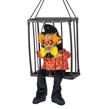 Load image into Gallery viewer, Halloween Hanging Ghost Toy with Motion Sensor &amp; LED Eyes Scary Prisoner Cage Ghost Battery Voice Activated Eerie Screams Zombie Decoration

