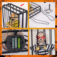 Load image into Gallery viewer, Halloween Hanging Ghost Toy with Motion Sensor &amp; LED Eyes Scary Prisoner Cage Ghost Battery Voice Activated Eerie Screams Zombie Decoration
