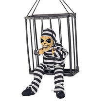 Load image into Gallery viewer, Halloween Hanging Ghost Toy with Motion Sensor &amp; LED Eyes Scary Prisoner Cage Ghost Battery Voice Activated Eerie Screams Zombie Decoration
