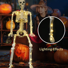 Load image into Gallery viewer, Luminous Hanging Skeleton Movable Joints Scary House Scary Pendant Props Halloween Party Yard Garden Decoration Glow Fake Skull
